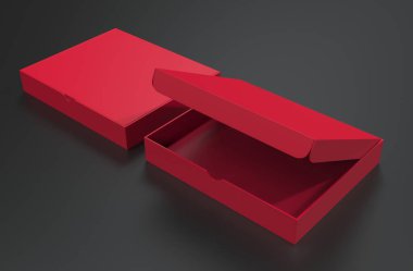 Boş ambalaj kutusu siyah arkaplanda izole edilmiş gibi görünüyor. 3d illüstrasyon 