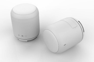 Beyaz arkaplandaki kablosuz bluetooth hoparlörleri - 3B illüstrasyon