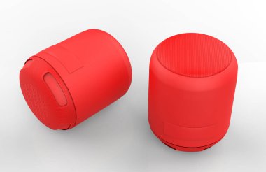 Beyaz arkaplandaki kablosuz bluetooth hoparlörleri - 3B illüstrasyon