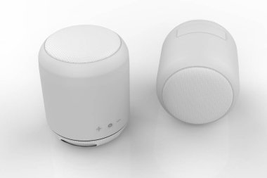Beyaz arkaplandaki kablosuz bluetooth hoparlörleri - 3B illüstrasyon