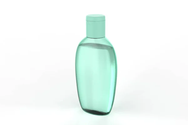 白い背景に隔離された透明なボトルの中に明確な手の消毒剤 手消毒剤は ウイルスを殺すために使用されます 3Dイラスト — ストック写真
