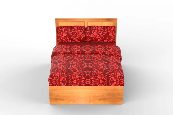 Ліжко Двох Осіб Подушкою Ковдрою Плоскому Стилі Ізольовано Білому Тлі — стокове фото