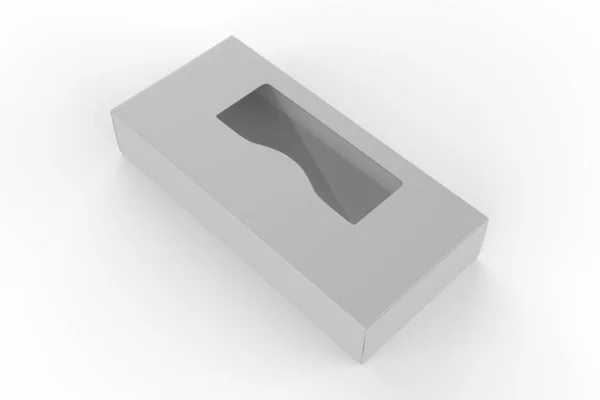 Caja Del Paquete Con Una Ventana Plástico Transparente Embalaje Del — Foto de Stock