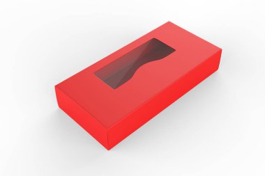 Şeffaf plastik pencereli paket kutusu. Ürün paketleme. 3d illüstrasyon