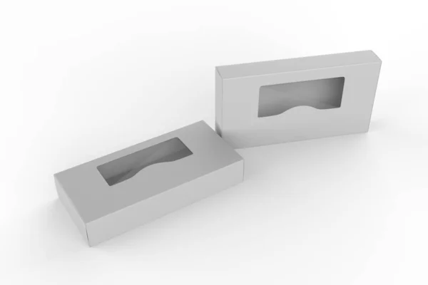 Caja Del Paquete Con Una Ventana Plástico Transparente Embalaje Del —  Fotos de Stock