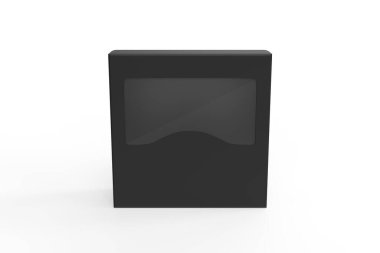 Şeffaf plastik pencereli paket kutusu. Ürün paketleme. 3d illüstrasyon
