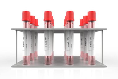 Covid-19 burun temizleme laboratuvarı testleri askıda. 3d illüstrasyon