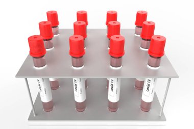 Covid-19 burun temizleme laboratuvarı testleri askıda. 3d illüstrasyon