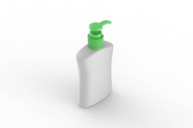 İlan şablonu, boş el yıkama gerçekçi plastik şişe ve havasız pompa. İlaç kutusu sıvısı jel, sabun, losyon, krem, şampuan, banyo köpüğü. 3d illüstrasyon