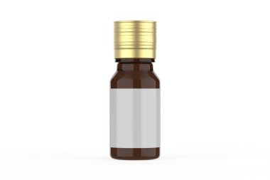 Gerçekçi bir yağ şişesi. Şişe maketi. Kozmetik şişe, matara, şahin. Tıp bankası. Etiketli kozmetik şişesi. 3d illüstrasyon