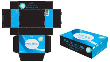 Tek kullanımlık yüz maskesi paketi ya da kutu, izole edilmiş. Cerrahi maskeler, aynı zamanda prosedür maskesi olarak da bilinir. vektör illüstrasyonu