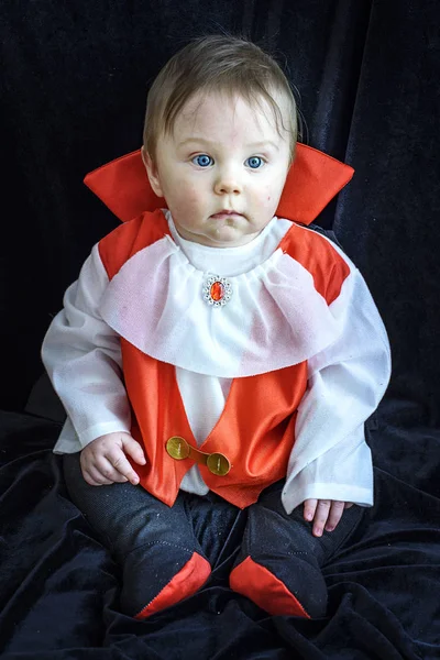 Beautiful baby boy 7 months in Dracula costume — Stock Photo, Image