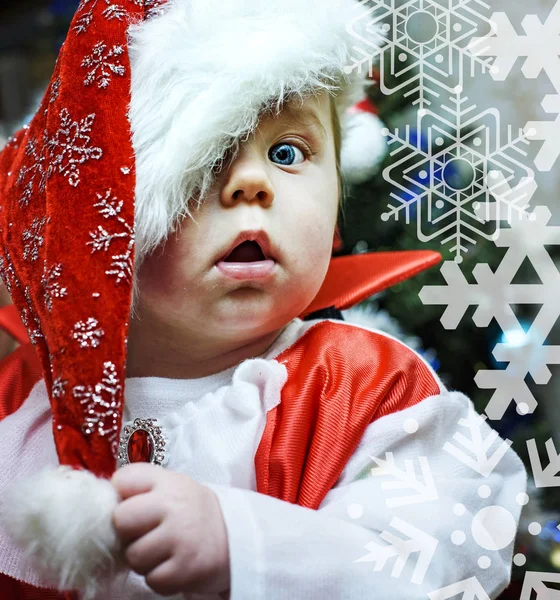 Beautiful little boy in Santa costume — Stock Photo, Image