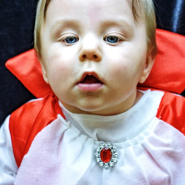 Beautiful baby boy 7 months in Dracula costume — Stock Photo, Image