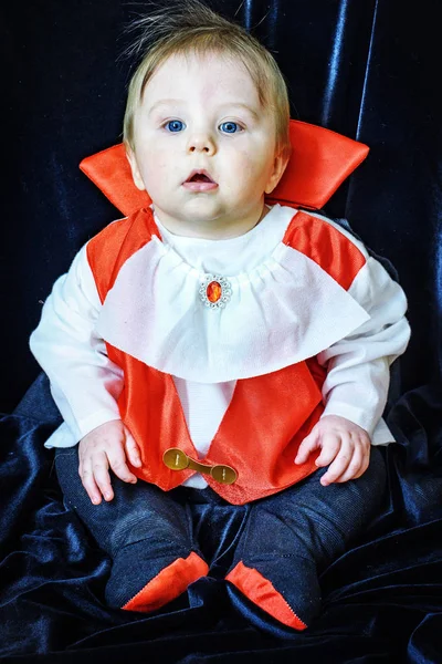 Beautiful baby boy 7 months in Dracula costume — Stock Photo, Image