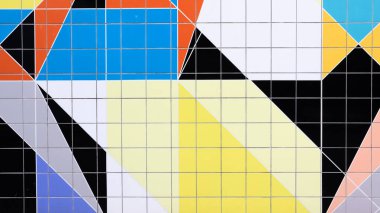 Mozaik, farklı şekil ve renklerden oluşan büyük bir duvarda. Soyut renkli mozaik doku arkaplanı.