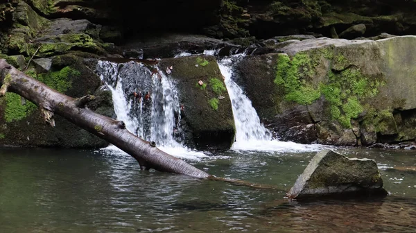 Wasserfälle Einer Kleinen Schlucht Mit Steinmauern Schöne Kaskade Den Bergen — Stockfoto