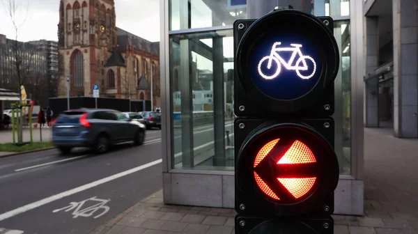 Düsseldorf Duitsland Februari 2020 Verkeerslicht Voor Fietsen Close Met Een — Stockfoto