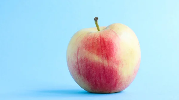 青い背景に美しく 食欲をそそり 新鮮なリンゴの1つ 健康的な甘い食べ物の概念 — ストック写真