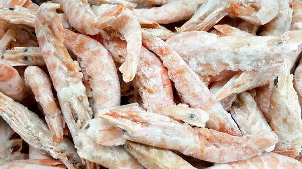 Camarones Congelados Hielo Montón Camarones Reales Cerca — Foto de Stock