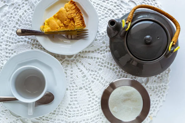 Завтрак Чаем Ломтиком Рикотты — стоковое фото