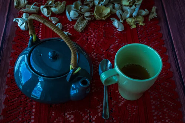 Παραδοσιακή Κεραμική Τσαγιέρα Φλιτζάνι Τσάι — Φωτογραφία Αρχείου