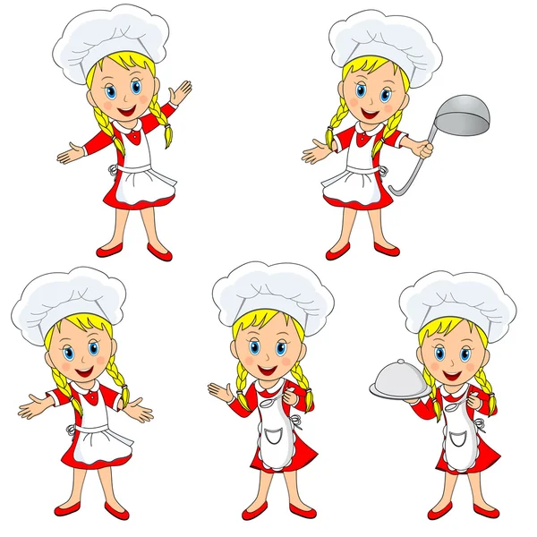 Bonito menina chef coleção —  Vetores de Stock