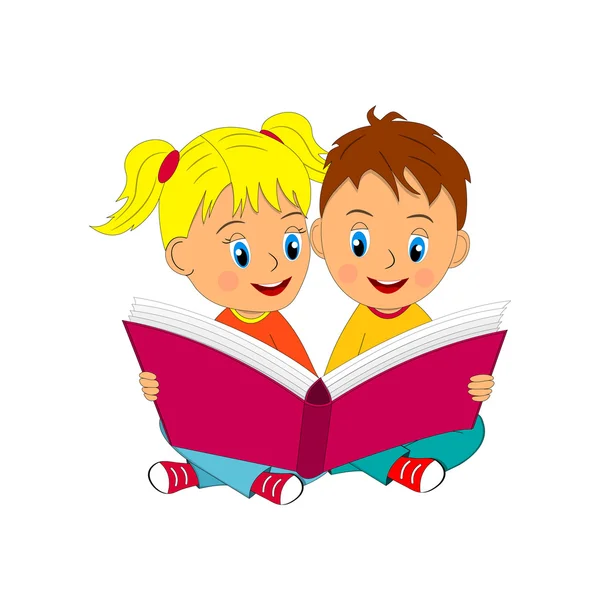 Boy and girl sit and read book — Stock Vector