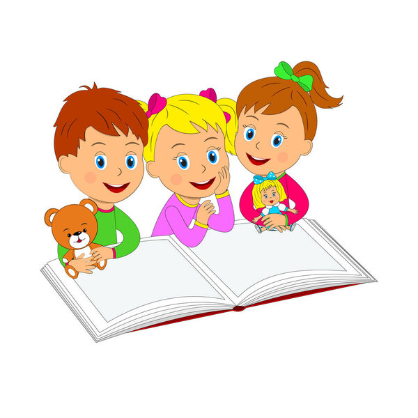 мальчик и девочки с игрушкой и книгой

