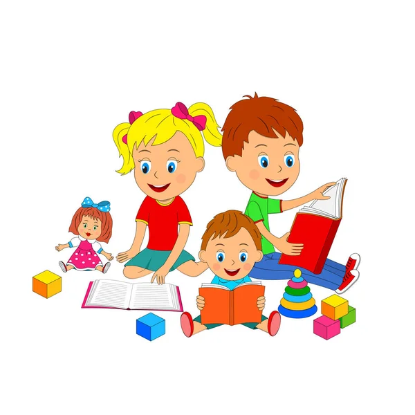 Boys and girl sit and read  books — Stock Vector