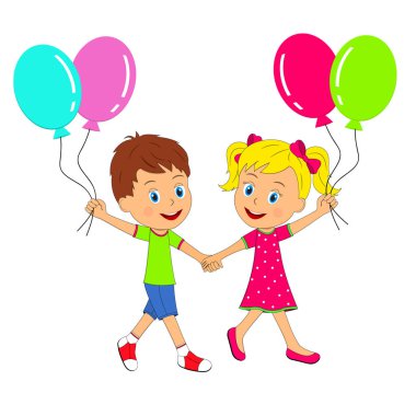 llittle erkek ve kız çocuk balon ile gitmek