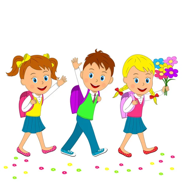 Back to school.boy and girls going to schoo — Stock Vector