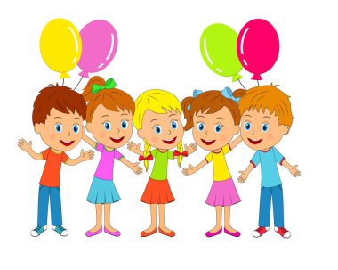 küçük erkek ve kız balonlar ile