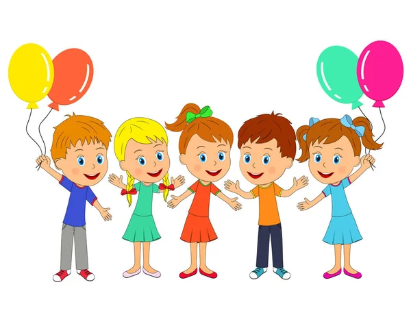 Little boys and girls with balloons — Stock Vector