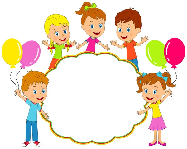 Niños y niñas con globos — Vector de stock