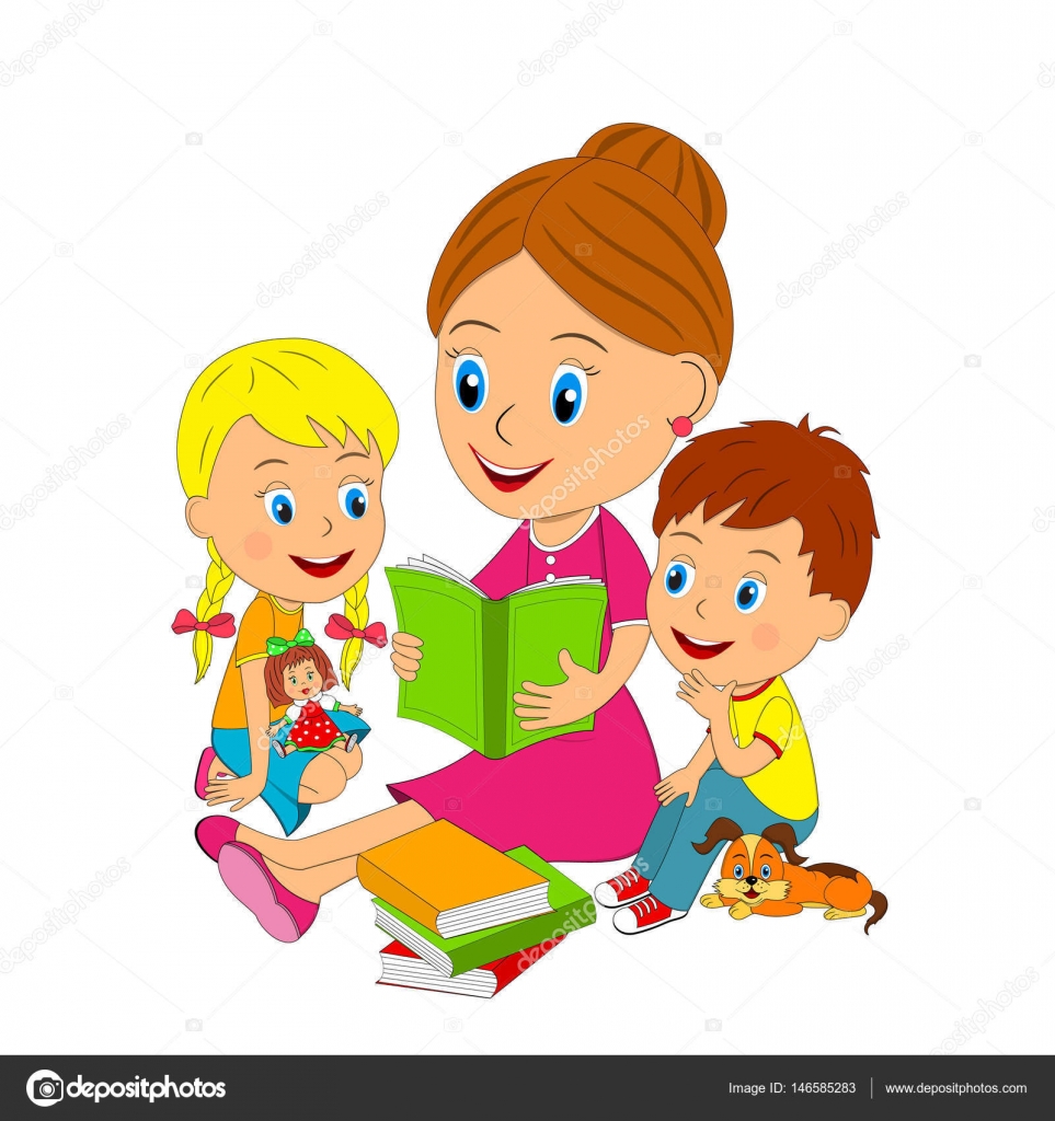 Woman,boy and girl sit and read a book Stock Vector by ©iris828 146585283
