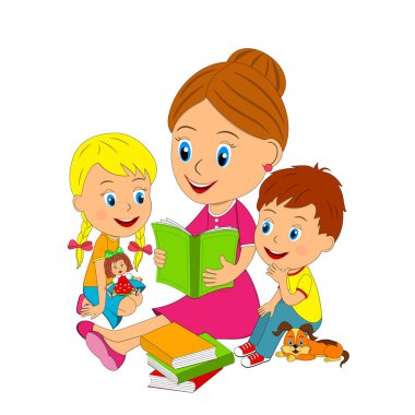 kadın, erkek ve kız oturmak ve bir kitap okumak