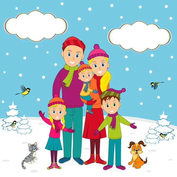 Šťastná rodina na zimu — Stockový vektor
