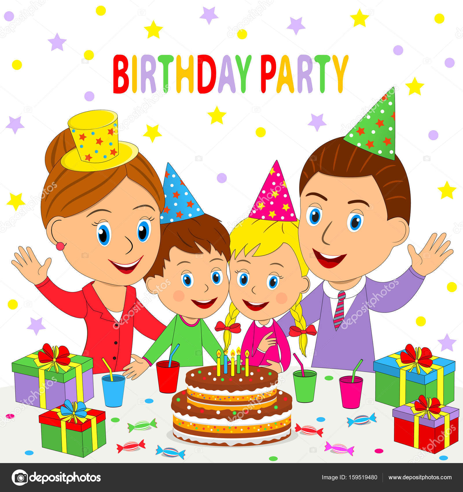 Birthday party,family sit at the table Stock Vector Image by ©iris828  #159519480