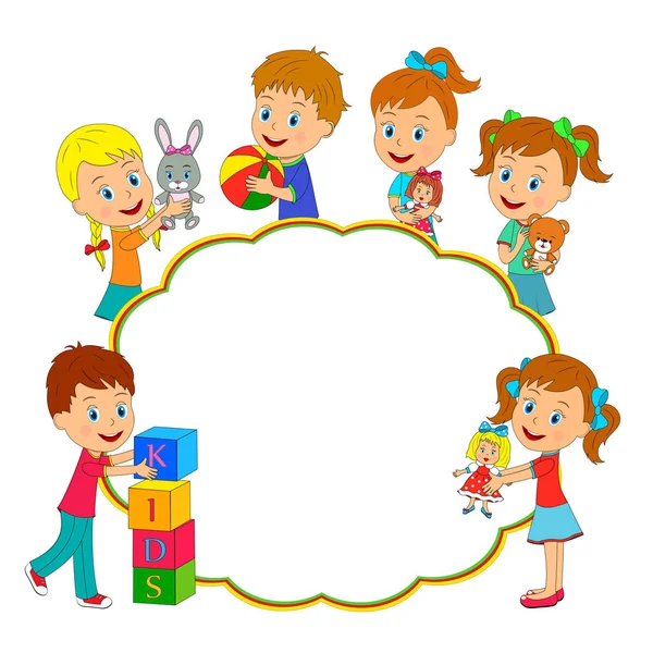 Niños y niñas con juguetes — Vector de stock