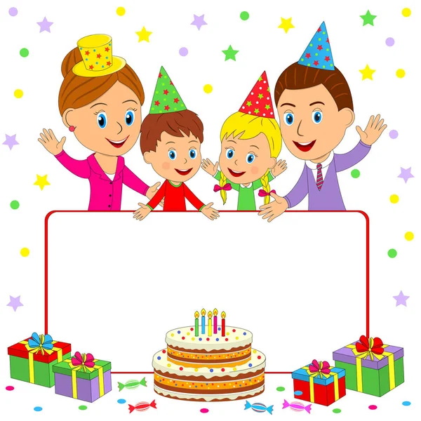 День рождения с счастливой семьей — стоковый вектор