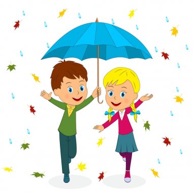 erkek ve kız şemsiyesi altında çalışan