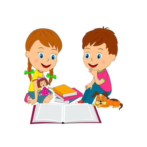 Boy and girl read book — Stock Vector