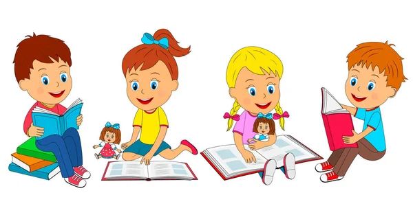 Niños y niñas leer f libro — Vector de stock