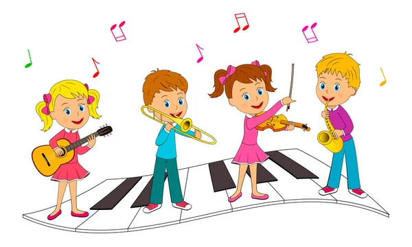 Αγόρια και κορίτσια παίζουν μουσική — Διανυσματικό Αρχείο
