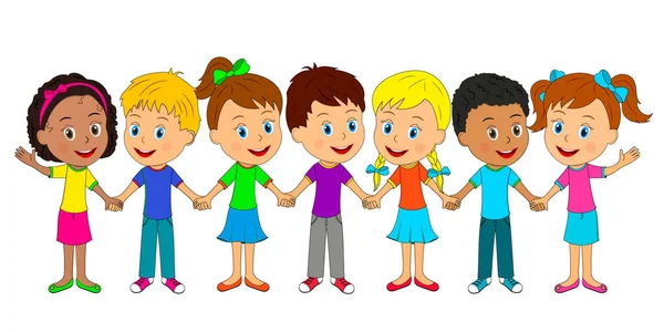 Boys and girls are holding hands — Stock Vector