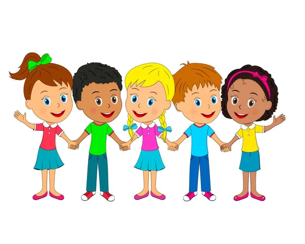 Little boys and girls are holding hands — Stock Vector