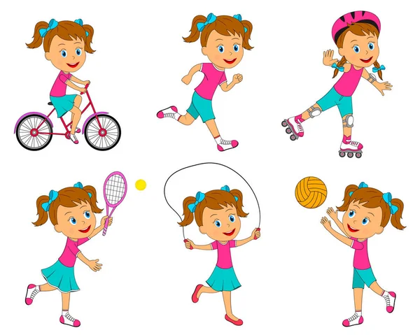 Chica colección de actividades deportivas — Vector de stock