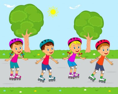 erkek ve kız paten üzerinde sürme