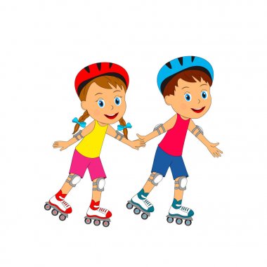oğlan ve kız paten üzerinde sürme 
